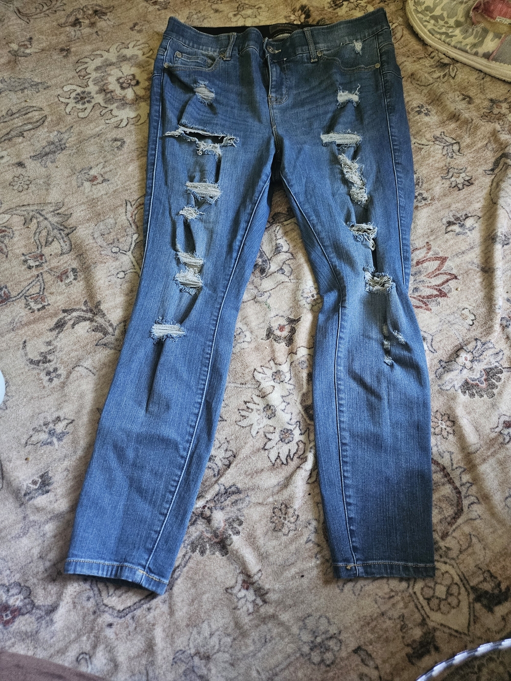 Women's Blue Ripped Skinny Jeans - Stretch Distressed Style